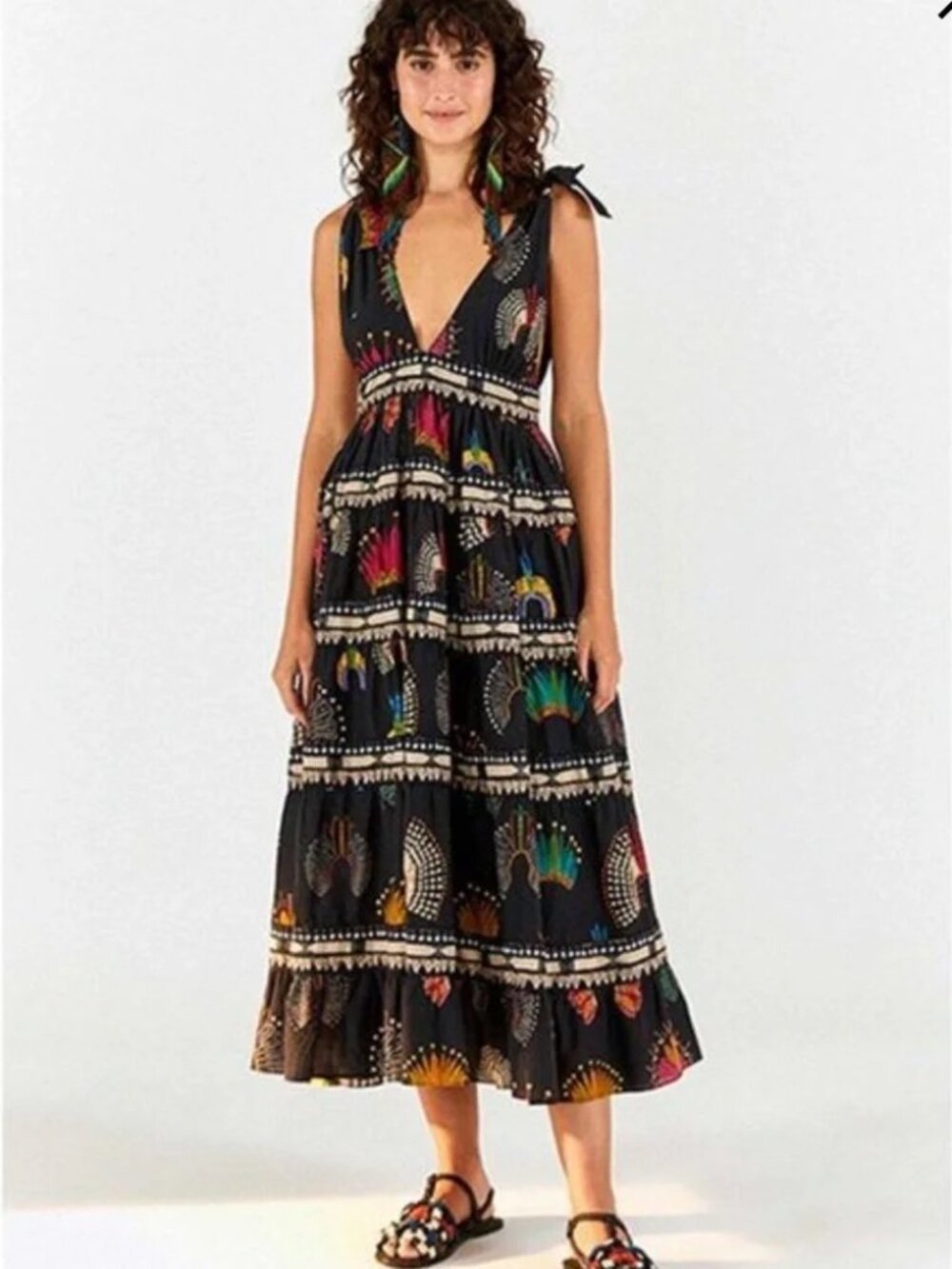 black Farm Rio Wonderful Headdress Midi Dress size S